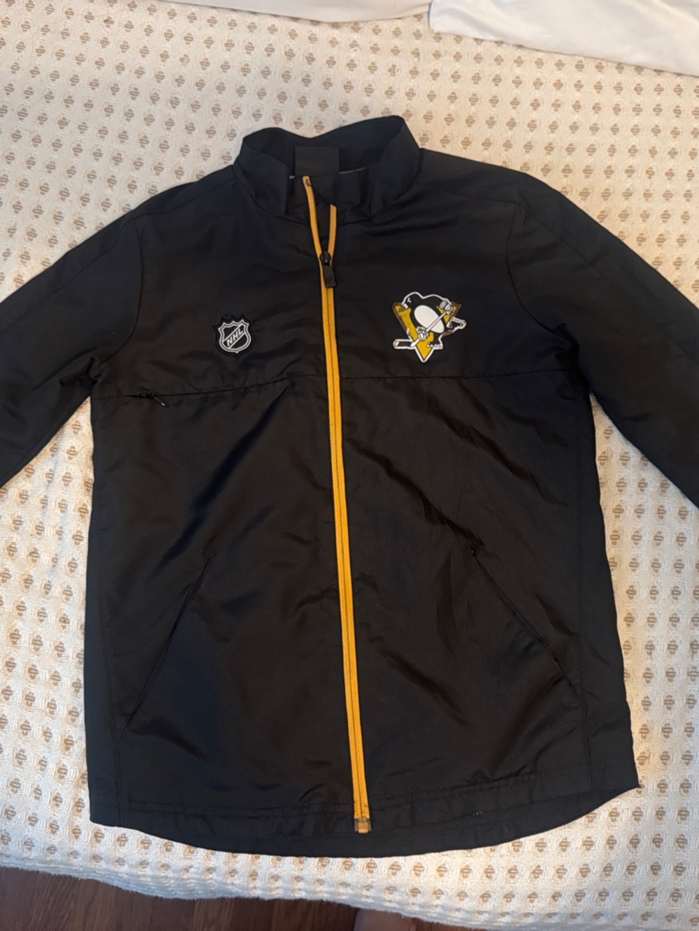 NHL Pittsburgh Penguins Black Lightweight Zip Jacket with Yellow Trim